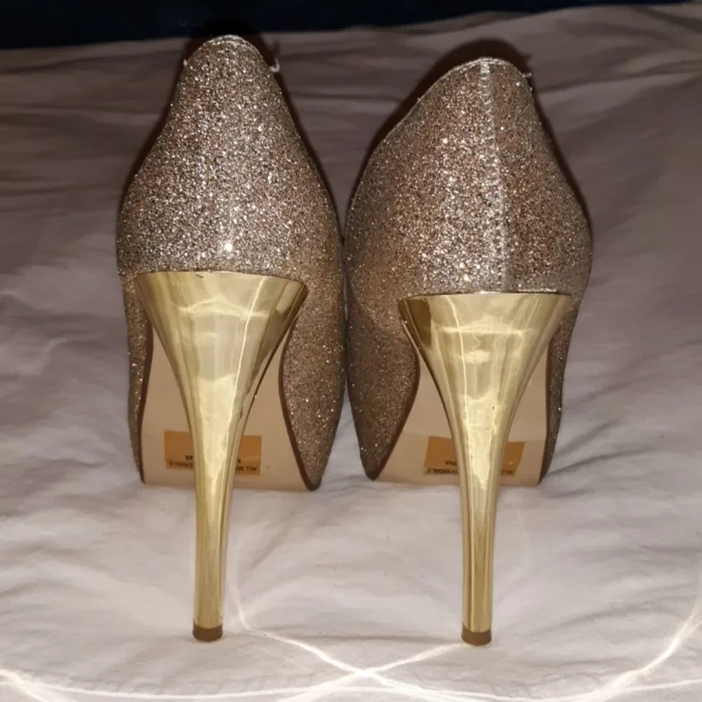 D‎ Brand Metallic Glitter Bling Open Toe Heels 7